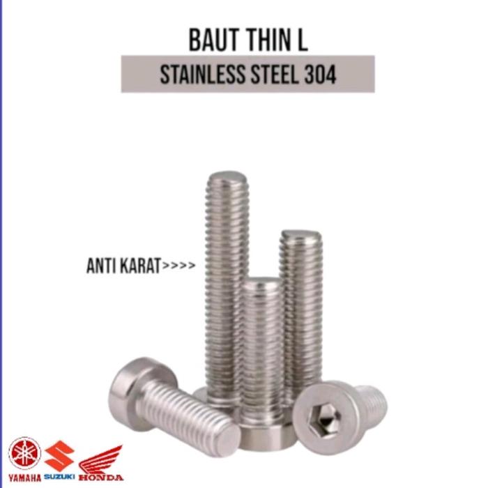 (1pcs) SS304 Baut Thin M3x8