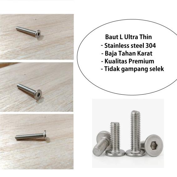(1pcs) SS304 Baut Ultra Thin M4x25