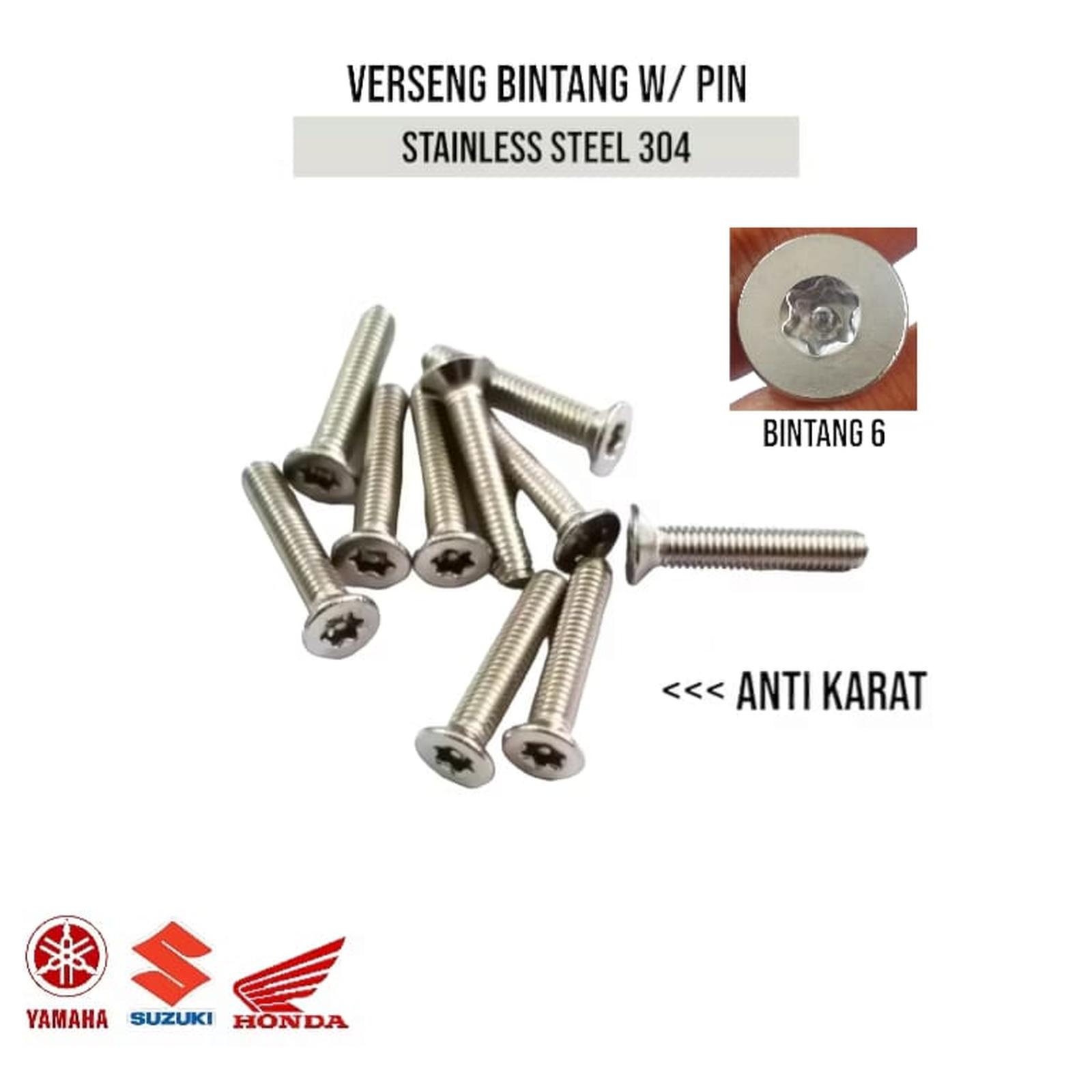 (1pcs) SS304 Baut Verseng Torq w/pin M6x40