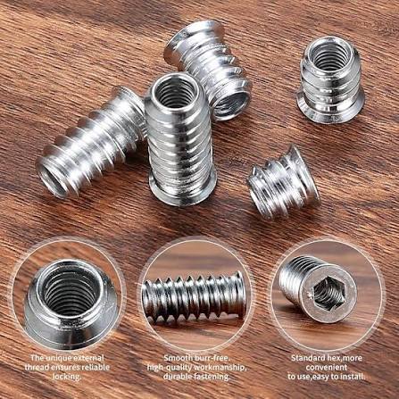 (1pcs) SS304 Hex Socket With Flange Wood Insert Nuts M6x15